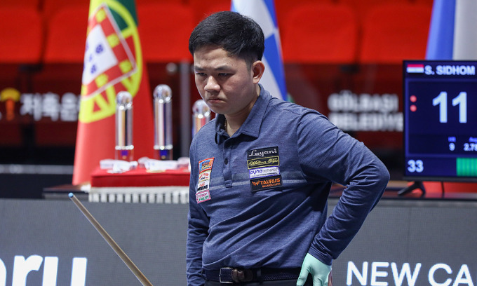 Bao Phương Vinh trong ngày thi cuối World Cup carom 3 băng tại Ankara, Thổ Nhĩ Kì, tối 15/6/2024. Ảnh: Kozoom